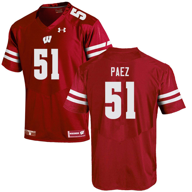 Men #51 Gio Paez Wisconsin Badgers College Football Jerseys Sale-Red